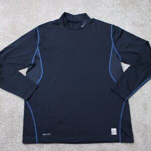 Nike Pro Combat Shirt Mens XL Blue Fitted Mock Neck Dri-Fit Long Sleeve Pullover